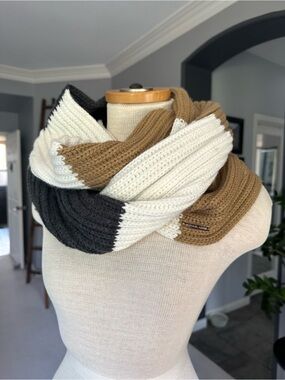 Michael Kors Cream, Camel & Charcoal Colorblock Ribbed Infinity Scarf